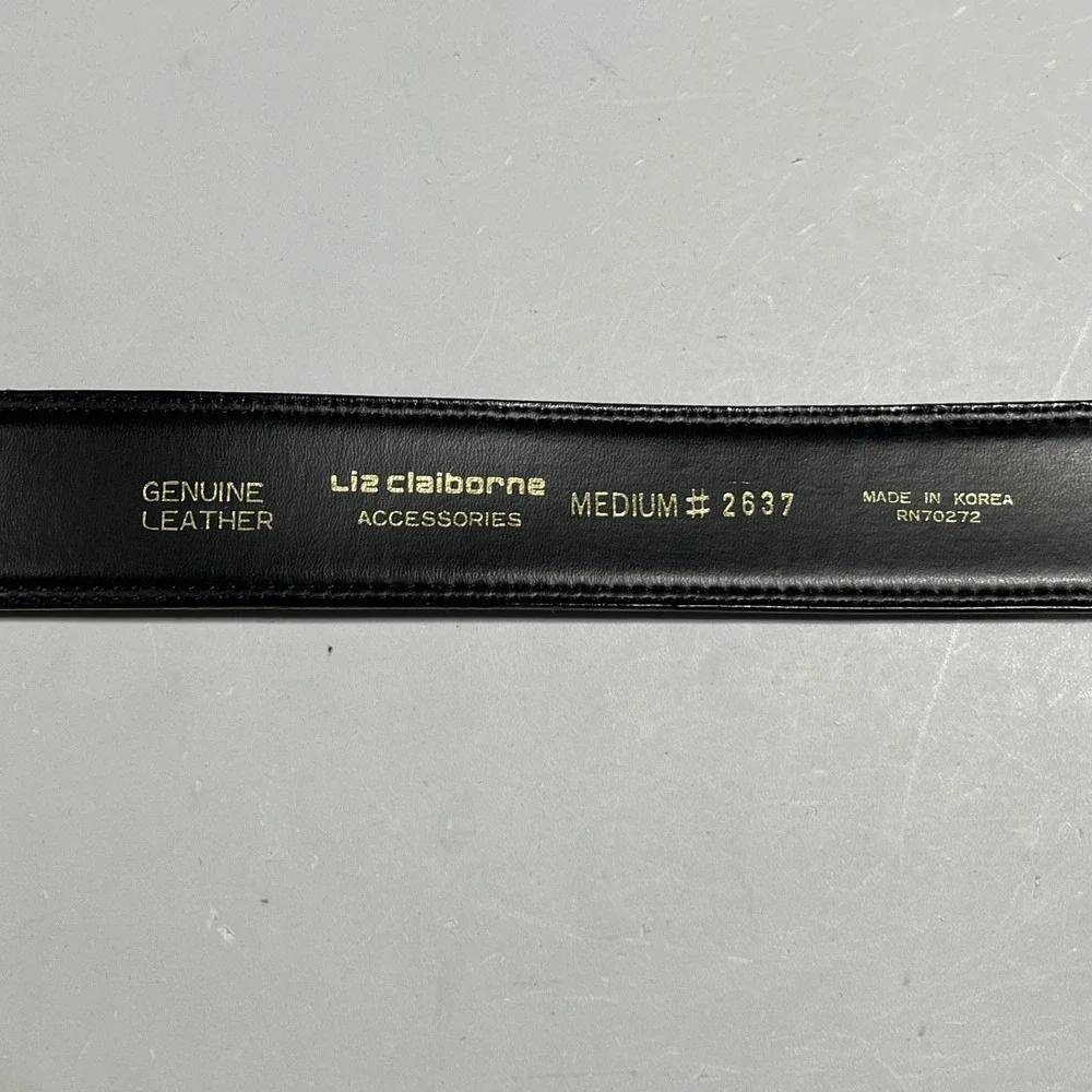 Liz Claiborne 90s Black Lizard Embossed Leather Belt Medium Old Money Vintage